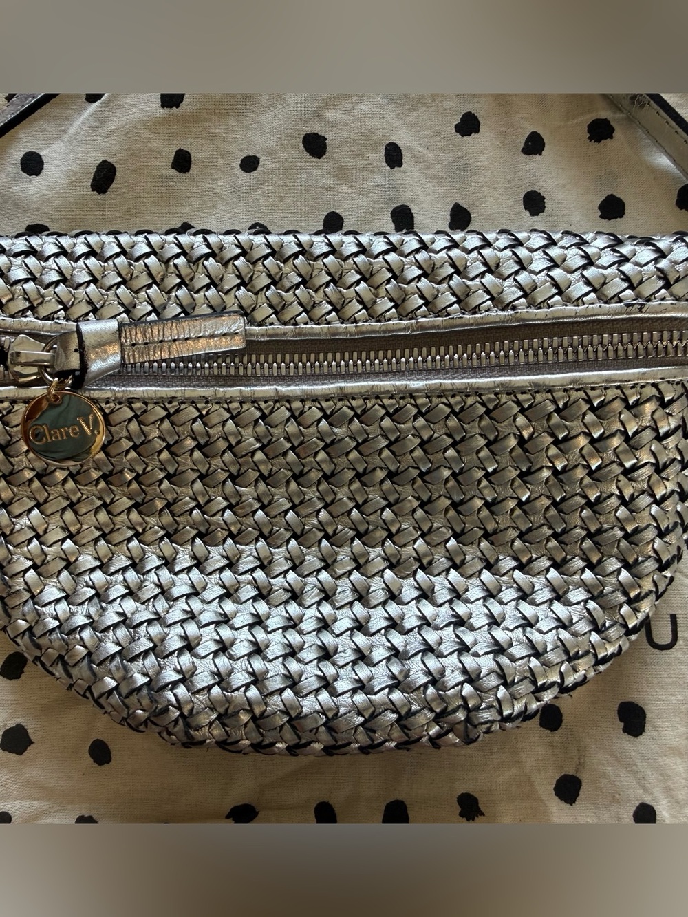 Clare V. Petite Woven Metallic Crossbody Belt Bag in Silver - Picture 9 of 11
